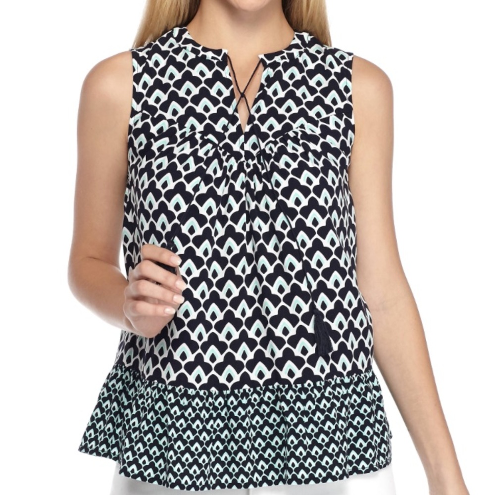 NWT Crown & Ivy Navy/Mint Printed Tassel Tank Top